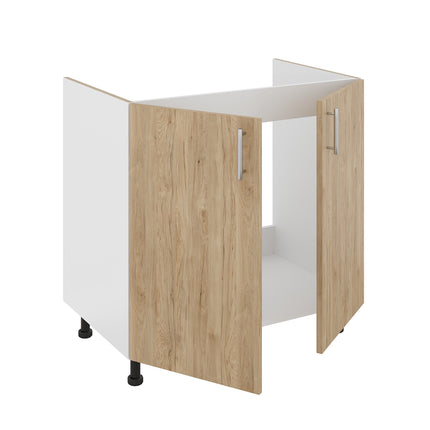 Set Masca Chiuveta Karo, Lemn Natural/Alb, 80 x 50 x 80 cm, Chiuveta Inox, Cuva dreapta, Baterie Flexibila