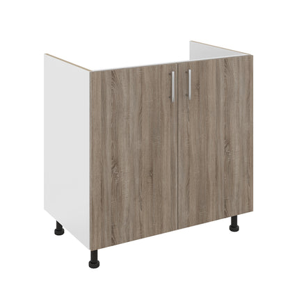 Set Masca Chiuveta Karo, Stejar Sonoma Inchis/Alb, 80 x 50 x 80 cm, Chiuveta Inox, Cuva dreapta, Baterie Flexibila