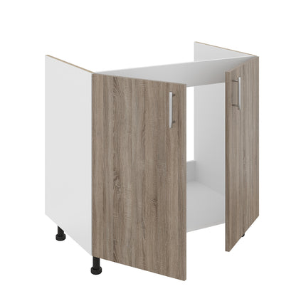 Set Masca Chiuveta Karo, Stejar Sonoma Inchis/Alb, 80 x 50 x 80 cm, Chiuveta Inox, Cuva dreapta, Baterie Flexibila