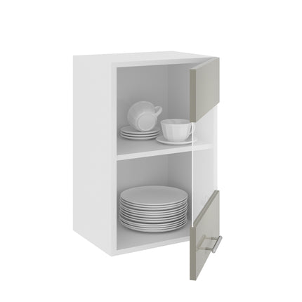 Corp Superior Karo, O Usa, cu sticla, Gri Lucios/Alb, MDF, 40 x 30 x 60 cm
