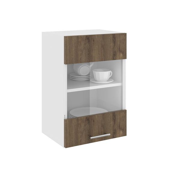 Corp Superior Karo, O Usa, cu sticla, Stejar Bronz/Alb, 40 x 30 x 60 cm