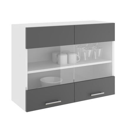 Corp Superior Karo, 2 Usi, cu sticla, Antracit/Alb, 80 x 30 x 60 cm