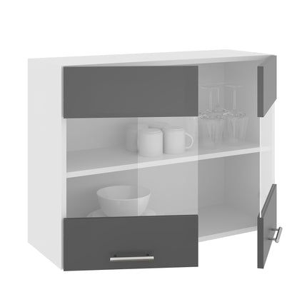 Corp Superior Karo, 2 Usi, cu sticla, Antracit/Alb, 80 x 30 x 60 cm