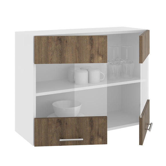 Corp Superior Karo, 2 Usi, cu sticla, Stejar Bronz/Alb, 80 x 30 x 60 cm