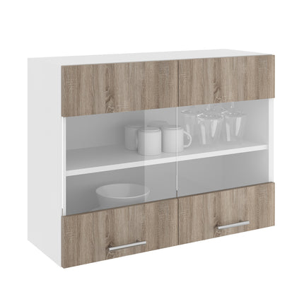 Corp Superior Karo, 2 Usi, cu sticla, Stejar Sonoma Inchis/Alb, 80 x 30 x 60 cm