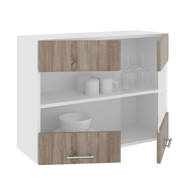 Corp Superior Karo, 2 Usi, cu sticla, Stejar Sonoma Inchis/Alb, 80 x 30 x 60 cm
