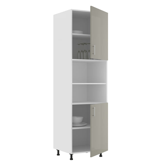 Corp Turn Karo, 2 Usi, cu spatiu cuptor, Gri Lucios/Alb, MDF, 60 x 57 x 210 cm