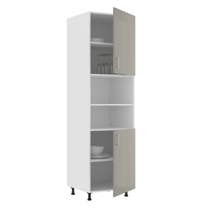 Corp Turn Karo, 2 Usi, cu spatiu cuptor, Gri Lucios/Alb, MDF, 60 x 57 x 210 cm