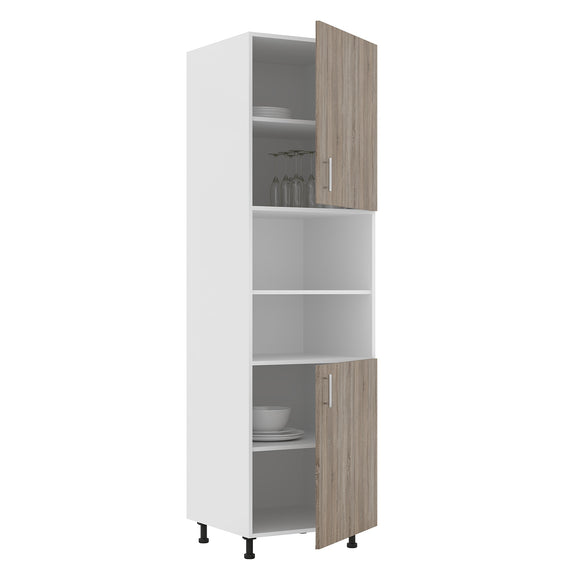 Corp Turn Karo, 2 Usi, cu spatiu cuptor, Stejar Sonoma Inchis/Alb, 60 x 57 x 210 cm