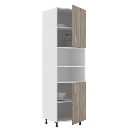 Corp Turn Karo, 2 Usi, cu spatiu cuptor, Stejar Sonoma Inchis/Alb, 60 x 57 x 210 cm