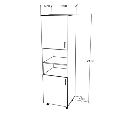 Corp Turn Karo, 2 Usi, cu spatiu cuptor, Antracit/Alb, 60 x 57 x 210 cm