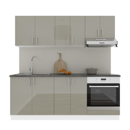 Set Bucatarie Karo V10, Gri Lucios/Alb, MDF, Blat Thermo 28 mm, L 200 cm