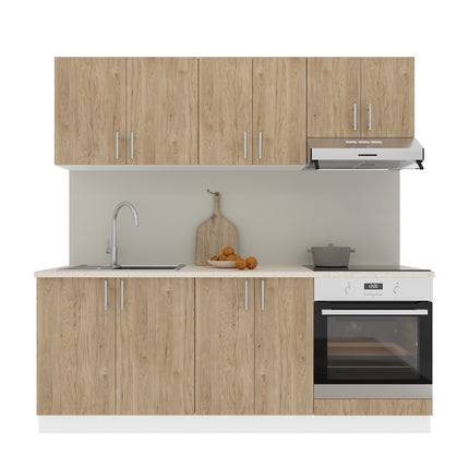 Set Bucatarie Karo V10, Lemn Natural/Alb, Blat Thermo 28 mm, L 200 cm