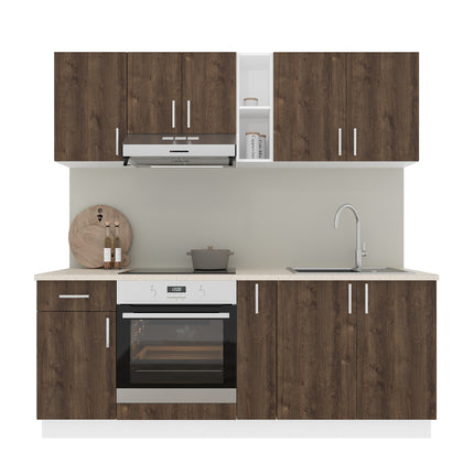 Set Bucatarie Karo V11, Stejar Bronz/Alb, Blat Thermo 28 mm, L 200 cm