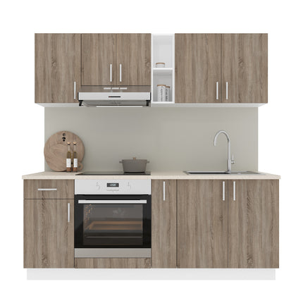 Set Bucatarie Karo V11, Stejar Sonoma Inchis/Alb, Blat Thermo 28 mm, L 200 cm