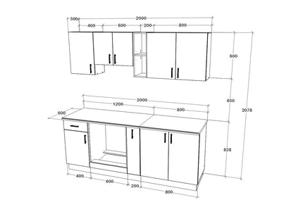 Set Bucatarie Karo V11, Lemn Natural/Alb, Blat Thermo 28 mm, L 200 cm