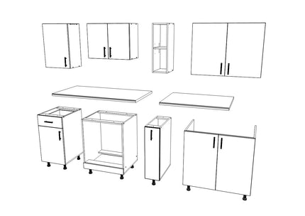 Set Bucatarie Karo V11, Lemn Natural/Alb, Blat Thermo 28 mm, L 200 cm