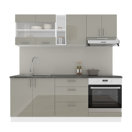 Set Bucatarie Karo V12, Gri Lucios/Alb, MDF, Blat Thermo 28 mm, L 200 cm