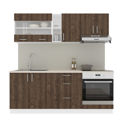 Set Bucatarie Karo V12, Stejar Bronz/Alb, Blat Thermo 28 mm, L 200 cm