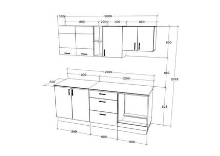 Set Bucatarie Karo V12, Lemn Natural/Alb, Blat Thermo 28 mm, L 200 cm