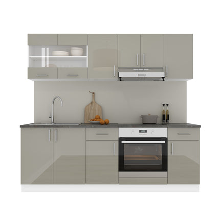 Set Bucatarie Karo V13, Gri Lucios/Alb, MDF, Blat Thermo 28 mm, L 220 cm