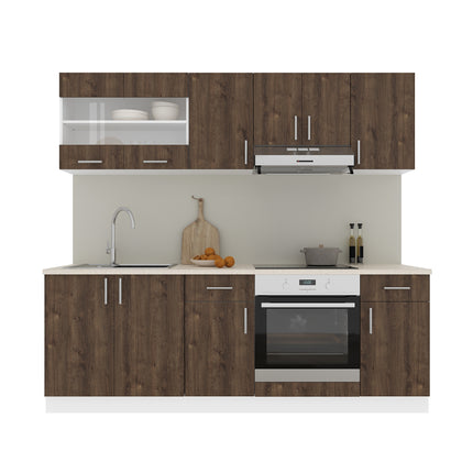 Set Bucatarie Karo V13, Stejar Bronz/Alb, Blat Thermo 28 mm, L 220 cm