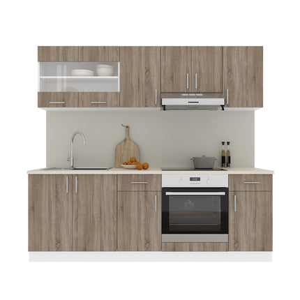 Set Bucatarie Karo V13, Stejar Sonoma Inchis/Alb, Blat Thermo 28 mm, L 220 cm