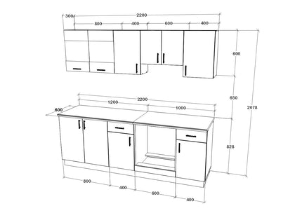 Set Bucatarie Karo V13, Lemn Natural/Alb, Blat Thermo 28 mm, L 220 cm