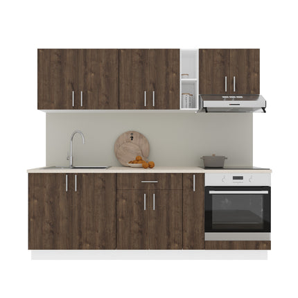 Set Bucatarie Karo V14, Stejar Bronz/Alb, Blat Thermo 28 mm, L 220 cm