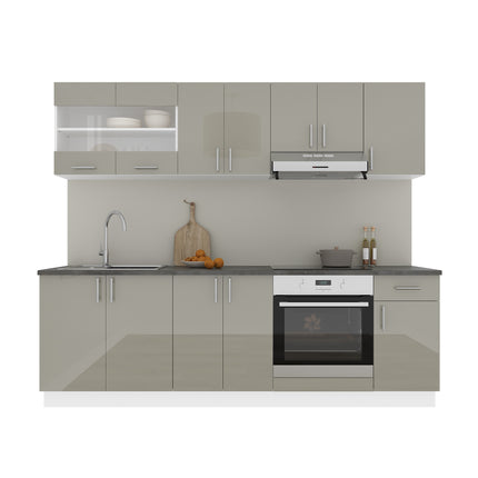 Set Bucatarie Karo V15, Gri Lucios/Alb, MDF, Blat Thermo 28 mm, L 240 cm