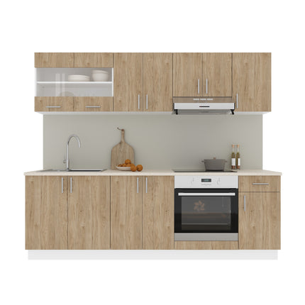 Set Bucatarie Karo V15, Lemn Natural/Alb, Blat Thermo 28 mm, L 240 cm