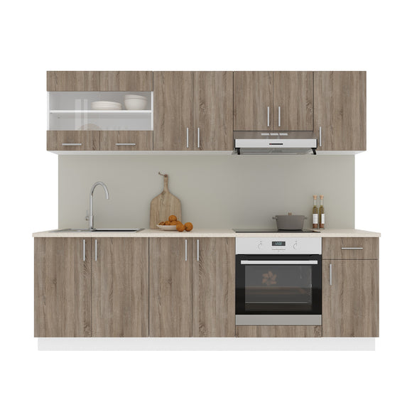 Set Bucatarie Karo V15, Stejar Sonoma Inchis/Alb, Blat Thermo 28 mm, L 240 cm