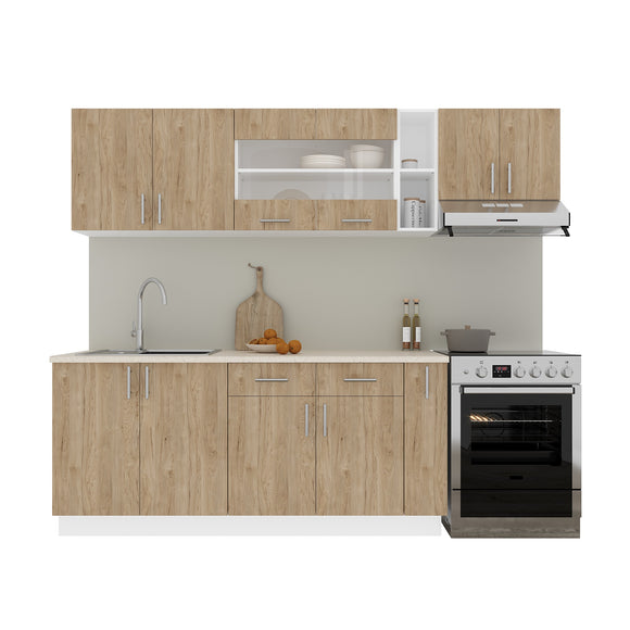 Set Bucatarie Karo V16, Lemn Natural/Alb, Blat Thermo 28 mm, L 240 cm