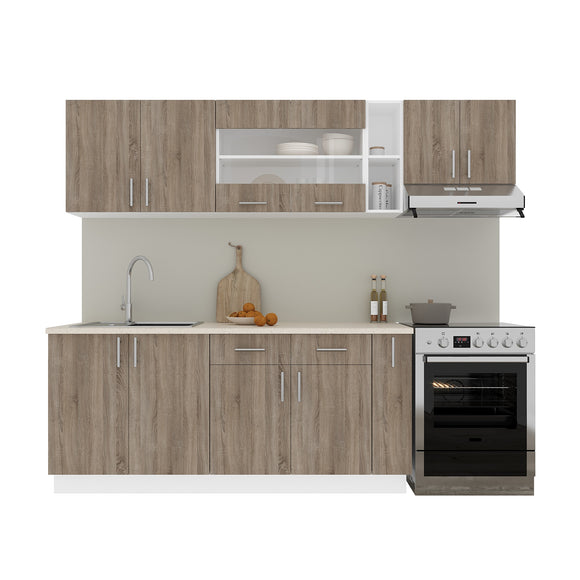 Set Bucatarie Karo V16, Stejar Sonoma Inchis/Alb, Blat Thermo 28 mm, L 240 cm