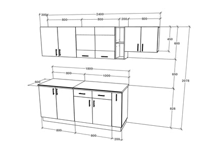 Set Bucatarie Karo V16, Stejar Bronz/Alb, Blat Thermo 28 mm, L 240 cm