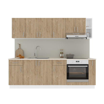 Set Bucatarie Karo V17, Lemn Natural/Alb, Blat Thermo 28 mm, L 240 cm