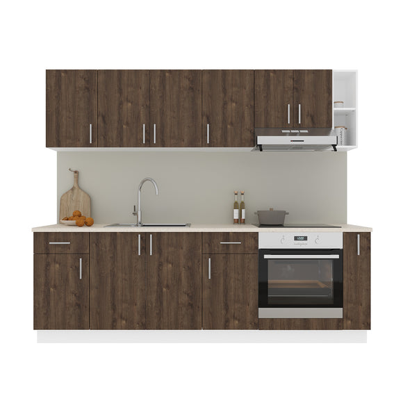 Set Bucatarie Karo V17, Stejar Bronz/Alb, Blat Thermo 28 mm, L 240 cm