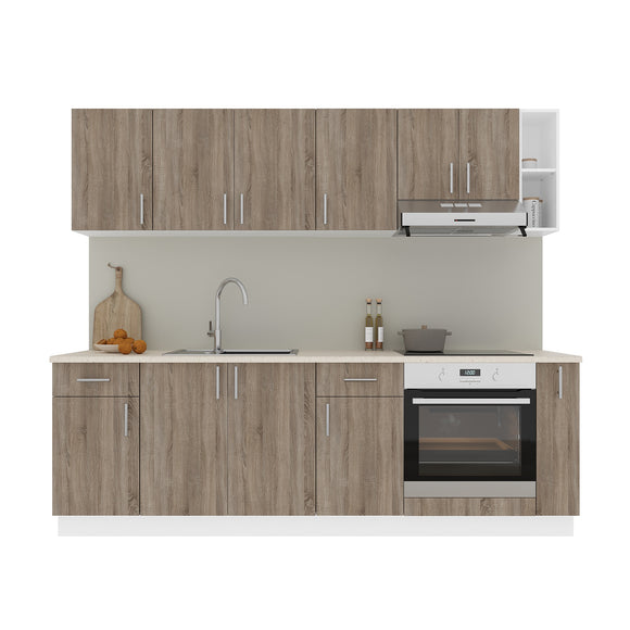 Set Bucatarie Karo V17, Stejar Sonoma Inchis/Alb, Blat Thermo 28 mm, L 240 cm