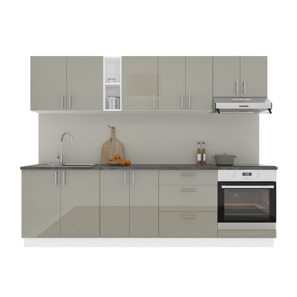 Set Bucatarie Karo V18, Gri Lucios/Alb, MDF, Blat Thermo 28 mm, L 260 cm