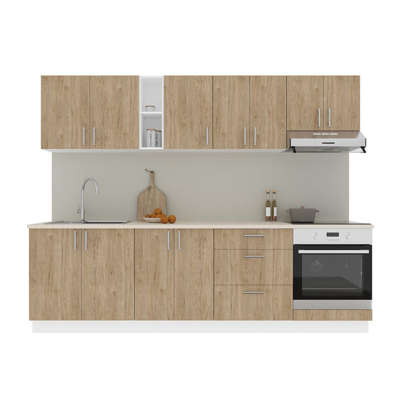 Set Bucatarie Karo V18, Lemn Natural/Alb, Blat Thermo 28 mm, L 260 cm