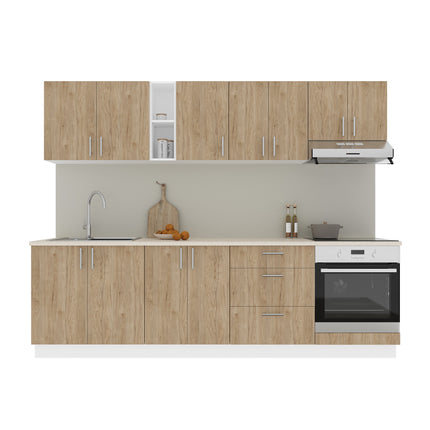 Set Bucatarie Karo V18, Lemn Natural/Alb, Blat Thermo 28 mm, L 260 cm