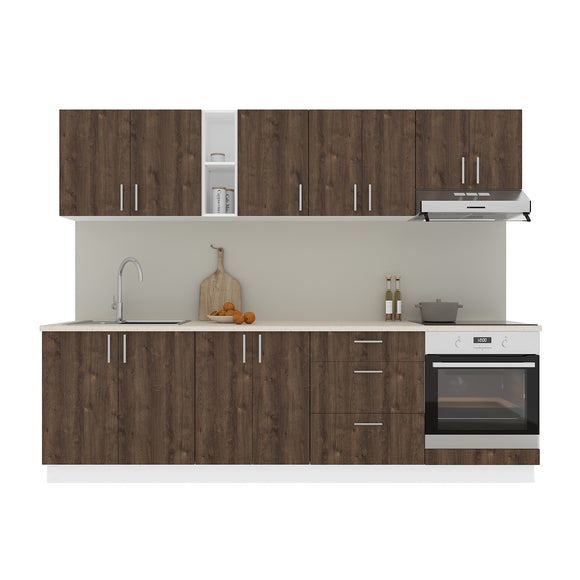 Set Bucatarie Karo V18, Stejar Bronz/Alb, Blat Thermo 28 mm, L 260 cm
