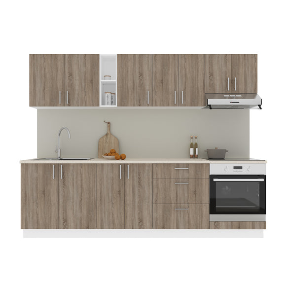 Set Bucatarie Karo V18, Stejar Sonoma Inchis/Alb, Blat Thermo 28 mm, L 260 cm