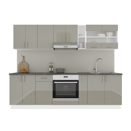 Set Bucatarie Karo V19, Gri Lucios/Alb, MDF, Blat Thermo 28 mm, L 260 cm