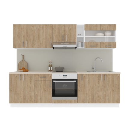 Set Bucatarie Karo V19, Lemn Natural/Alb, Blat Thermo 28 mm, L 260 cm