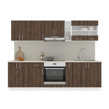 Set Bucatarie Karo V19, Stejar Bronz/Alb, Blat Thermo 28 mm, L 260 cm