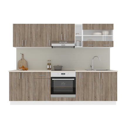 Set Bucatarie Karo V19, Stejar Sonoma Inchis/Alb, Blat Thermo 28 mm, L 260 cm