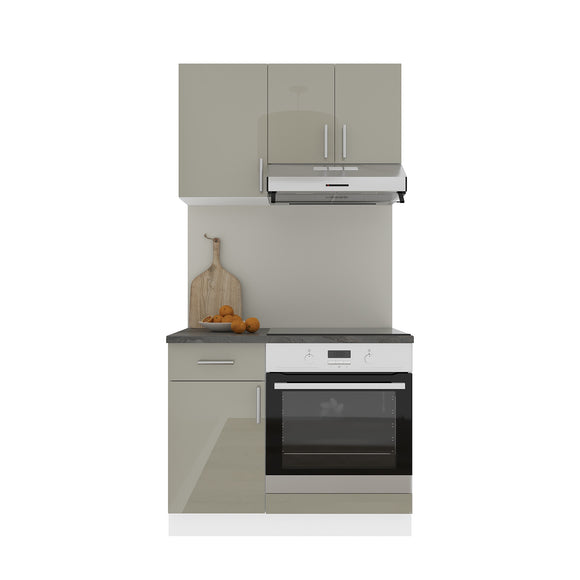 Set Bucatarie Karo V1, Gri Lucios/Alb, MDF, Blat Thermo 28 mm, L 100 cm