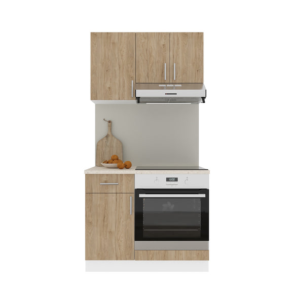 Set Bucatarie Karo V1, Lemn Natural/Alb, Blat Thermo 28 mm, L 100 cm