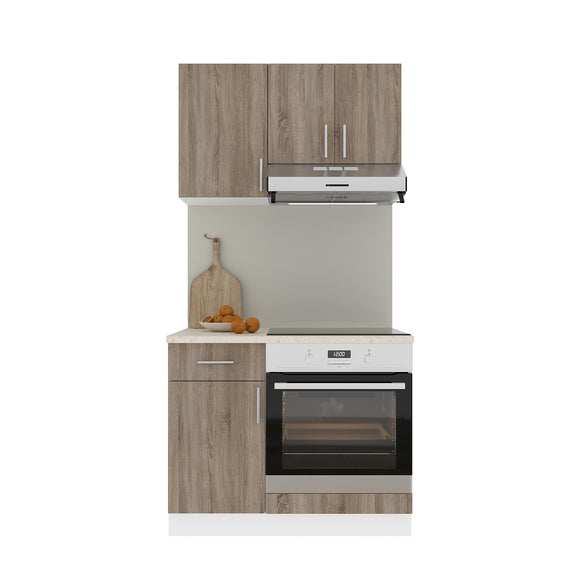 Set Bucatarie Karo V1, Stejar Sonoma Inchis/Alb, Blat Thermo 28 mm, L 100 cm